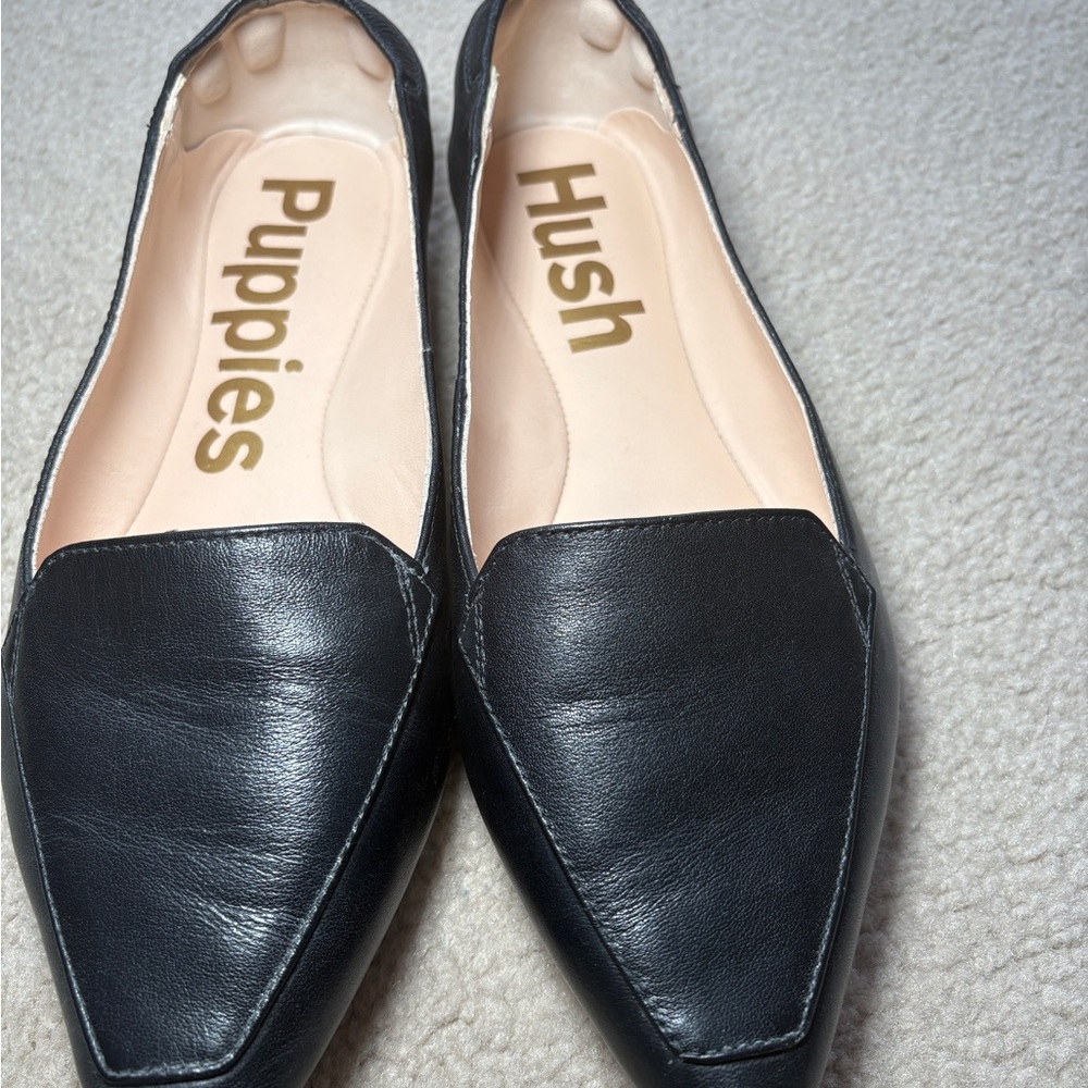 Hush Puppies Black Leather Pointed Loafer Flats